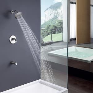 Single-Handle 5-Spray Round Shower Faucet with Tub Spout in Brushed Nickel (Valve Included)