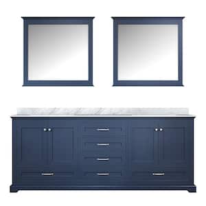 Dukes 80 in. W x 22 in. D Navy Blue Double Bath Vanity, Carrara Marble Top, and 30 in. Mirrors