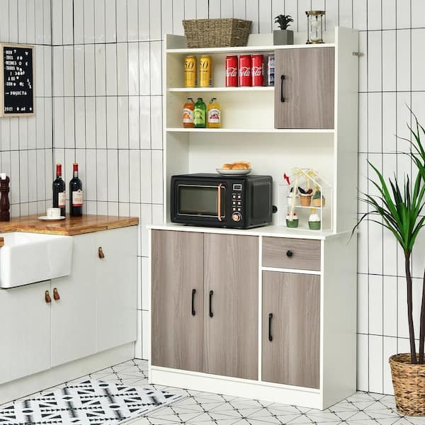 70.87 H White Large Kitchen Pantry Storage Cabinet with Drawers and Open Shelves Freestanding Cupboard Buffet Cabinet