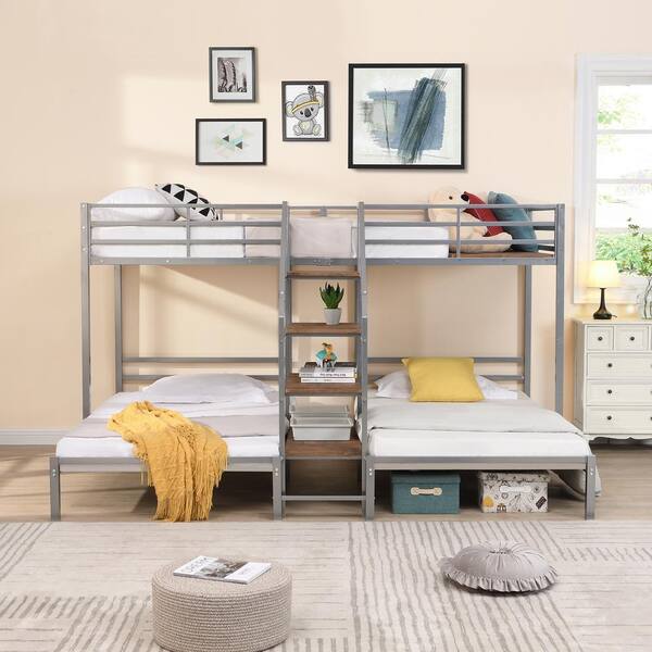 Harper & Bright Designs Silver Twin over Twin Metal Triple