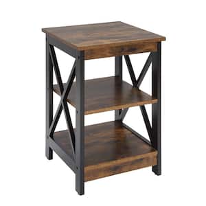 Oxford 15.75 in. Barnwood/Black Standard Square MDF End Table with Shelves