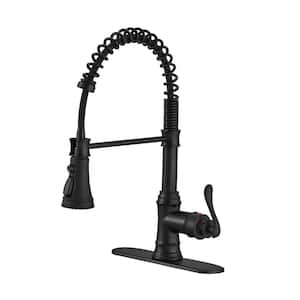 Single-Handle Deck Mount Gooseneck Commercial Pull Down Sprayer Kitchen Faucet with Deckplate in Matte Black