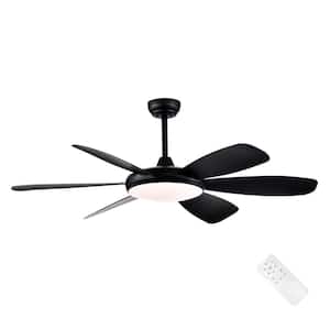 52 in. Integrated LED Indoor Matte Black 6-Blade Ceiling Fan with Light Kit and Remote Control