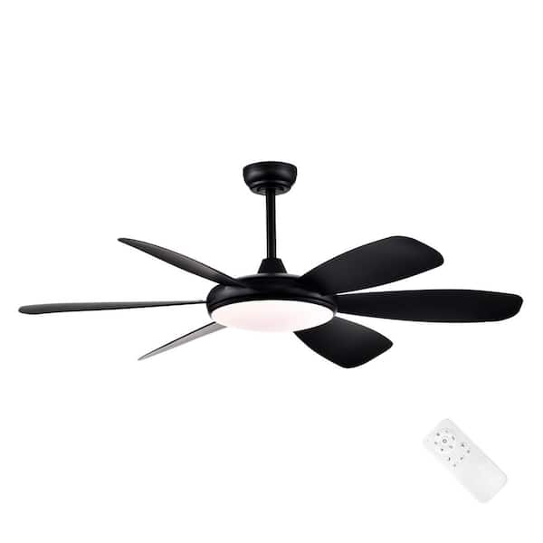 Edvivi 52 in. Integrated LED Indoor Matte Black 6-Blade Ceiling Fan with Light Kit and Remote Control