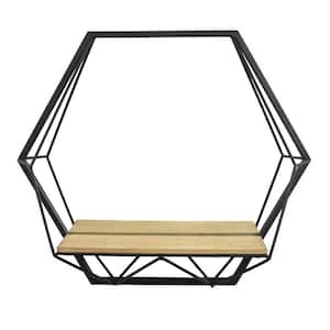 5.5 in. x 20.5 in. Hexagon Metal Frame Black and Brown Wall Mirror