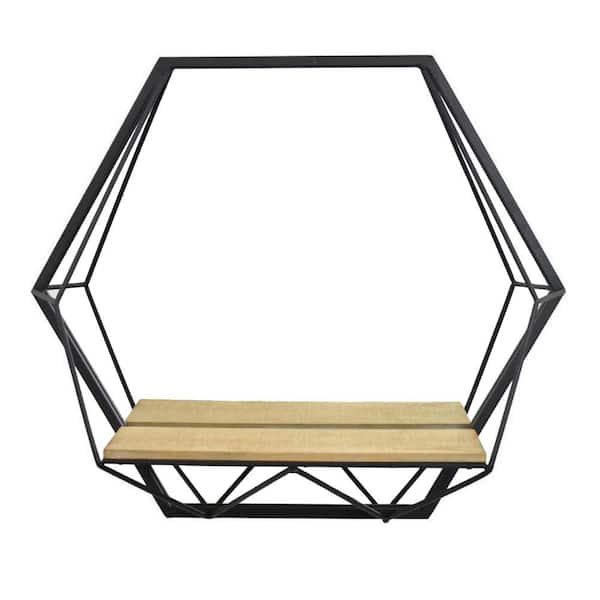 Benjara 5.5 in. x 20.5 in. Hexagon Metal Frame Black and Brown Wall Mirror