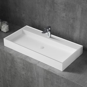 Solid Surface Composite Rectangular Vessel Bathroom Sink in White