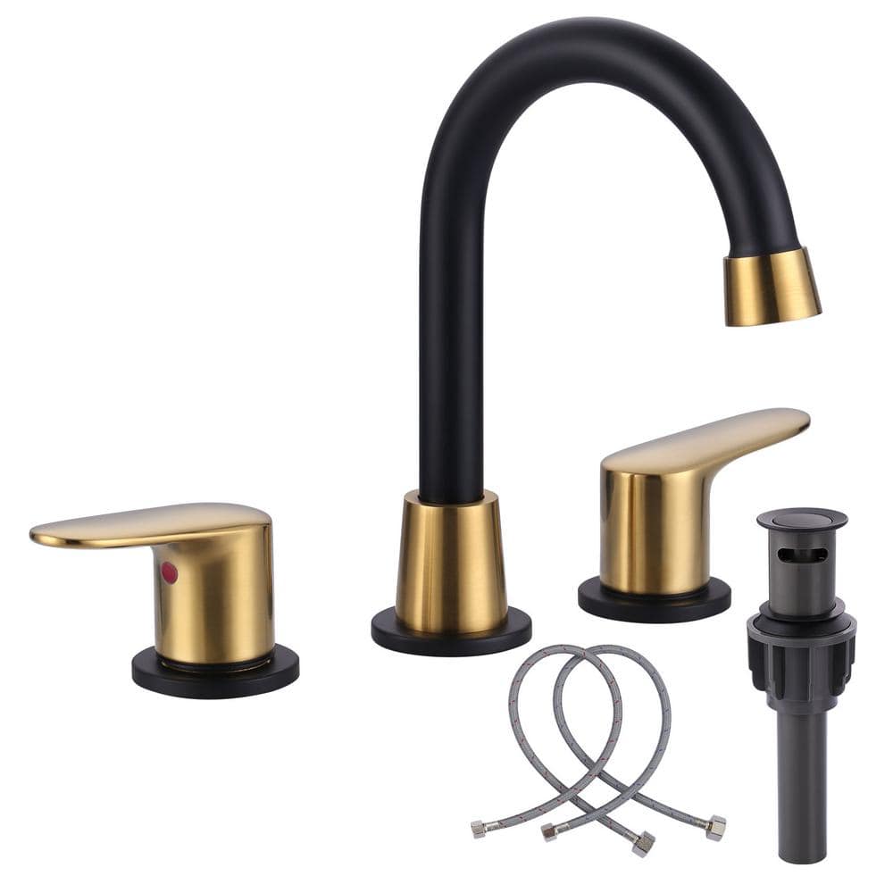 8 in. Widespread Double Handle High Arc Bathroom Sink Faucet with Pop-up Drain Kit in Black and Gold price history on PriceWatchPro
