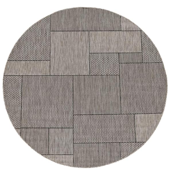 Isla Gray 8 ft. Round Mid-Century Geometric Indoor/Outdoor Area Rug