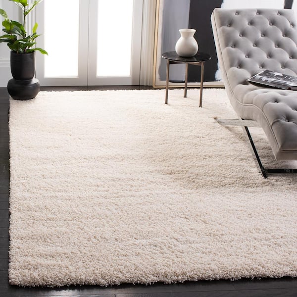 California Shag Ivory Doormat 3 ft. x 5 ft. Solid Area Rug