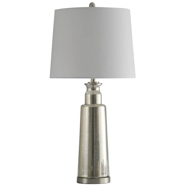 StyleCraft 33 in. Mercury Table Lamp with White Hardback Fabric Shade
