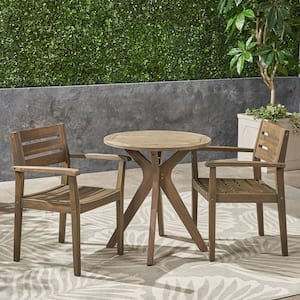 Stamford Grey 3-Piece Wood Outdoor Patio Bistro Set with Cross-Legged Table