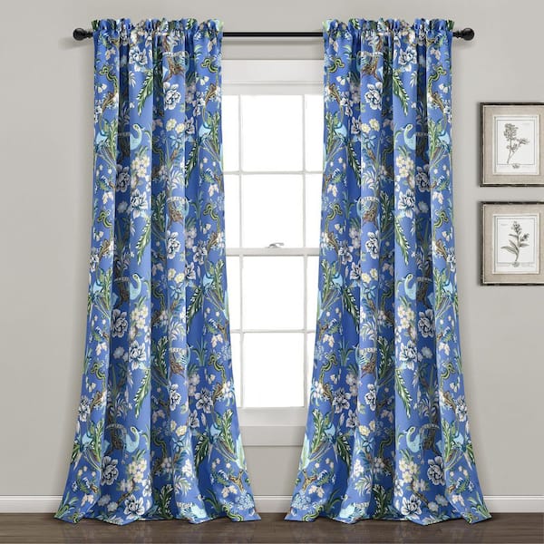 HOMEBOUTIQUE Dolores 52 in. W x 84 in. L Light Filtering Window Curtain Panels in Blue/Green