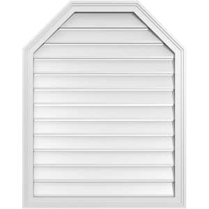 30 in. x 38 in. Octagonal Top Surface Mount PVC Gable Vent: Functional with Brickmould Frame