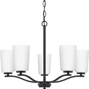 Adley Collection 5-Light Matte Black Etched White Glass New Traditional Chandelier