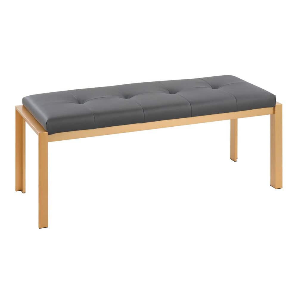 Fuji 46 in. Grey Faux Leather and Gold Metal Bench price history on PriceWatchPro