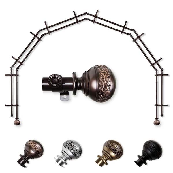 EMOH 13/16" Dia Adjustable 6-Sided Double Bay Window Curtain Rod 28 to 48" (each side) with Douglas Finials in Cocoa