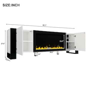 Modern White TV Stand Fits TV's up to 78 in. with 34.2 in. Non-Heating Electric Fireplace, 2 Cabinets