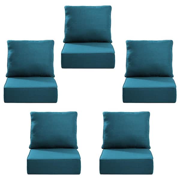 24 in. x 24 in. x 6 in. 10-Piece Olefin Deep Thick Seating Outdoor Lounge Chair Sofa Replacement Cushion in Peacock Blue