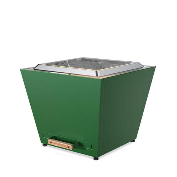 25 in. Green Smokeless Fire Pit Outdoor Wood Burning Portable Stainless Steel Fire Pit with Pull-Out Ash Pan for Patio