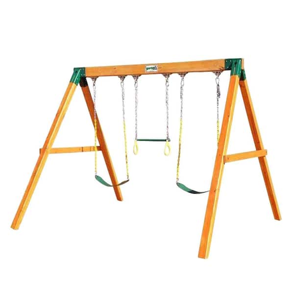 Gorilla Playsets Free Standing Wooden Swing Set with 2 Belt Swing and Trapeze Bar