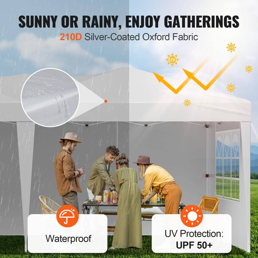 White 10x20 ft Adjustable Height Pop Up Canopy Tent with Sidewalls