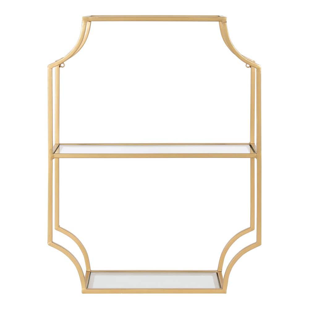 Elegant Gold and Glass Geometric Cube Wall Shelf, 25.5"