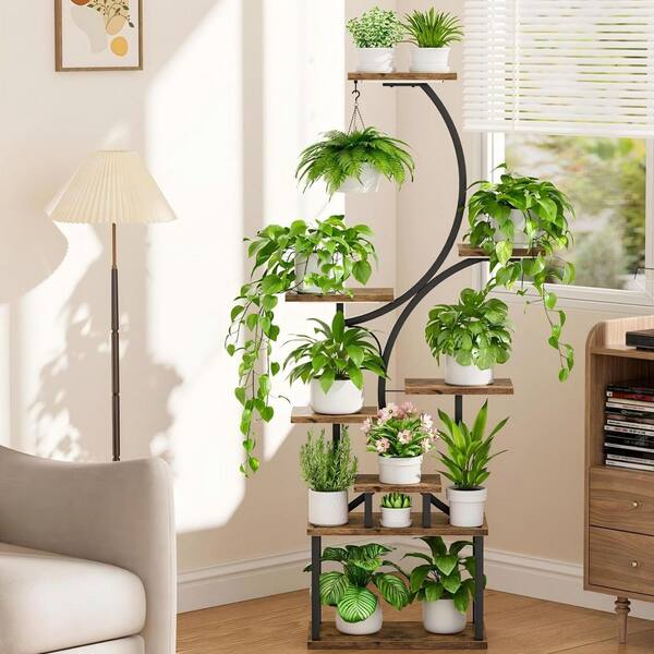 8 Tiered Black S-Shaped 17 in. Wood Decorative Stand HDCT86YXL3