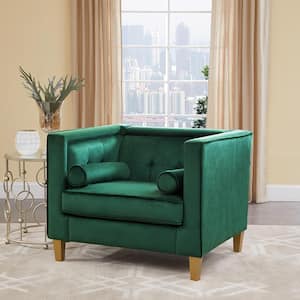 39.4 in. Velvet Accent Chair for Living Room, Tufted Cushion, Solid Wooden Legs in 1-Piece - Green
