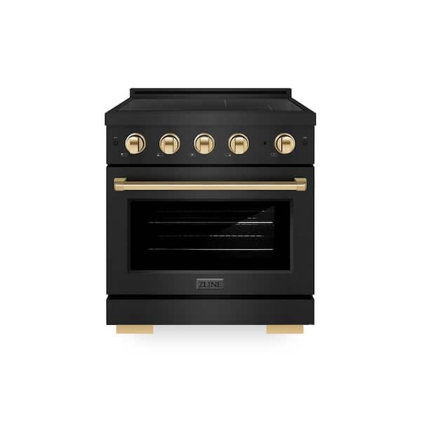 Autograph 30 in. 4.2 cu. ft. Paramount Induction Range with 4 Element Cooktop in Black Stainless Steel with Gold Accents