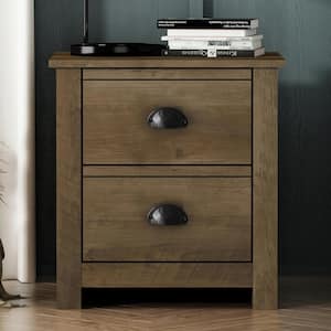 Geordano 2-Drawer Knotty Oak Nightstand Sidetable (20 in. x 18.9 in. x 16.3 in.)