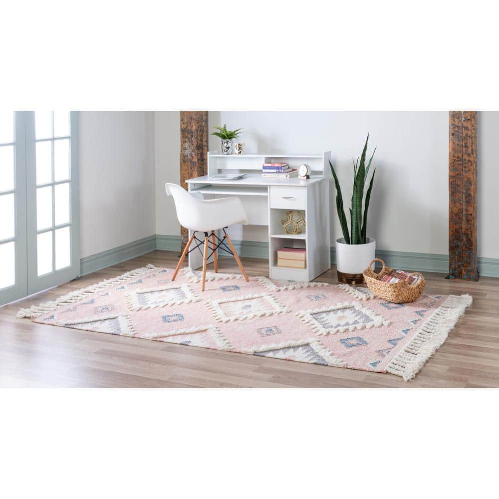 Handmade Pink Wool Geometric Flat Woven Area Rug 4x6