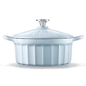 3 qt. Round Enameled Cast Iron Dutch Oven in Blue with Lid, Cupcake Design with Stainless Steel Knob and Handles