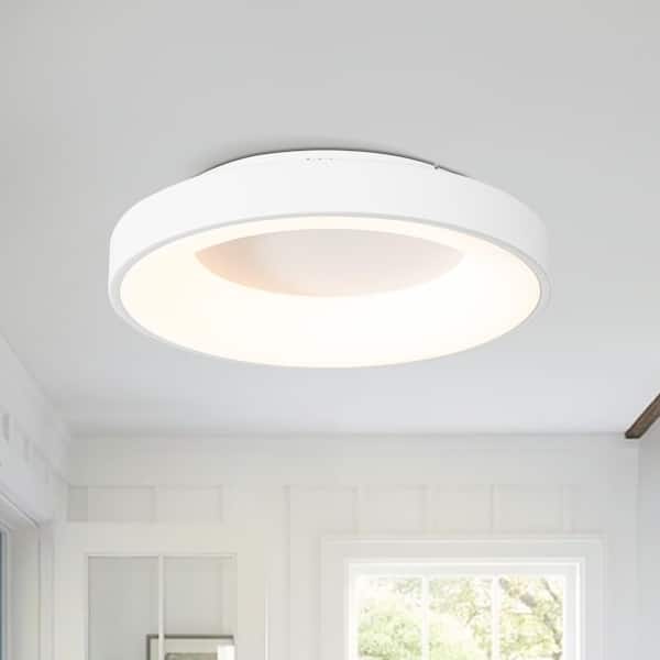 Echo 15.7 in. Modern White Integrated Dimmable LED Flush Mount Ceiling Light with Round White Acrylic Shade
