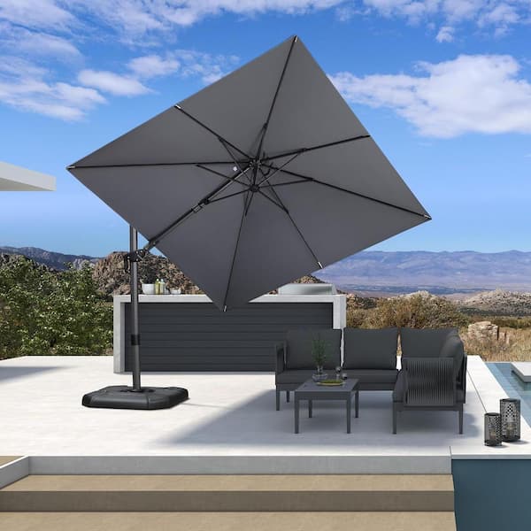 Purple Leaf 9 Ft Square Cantilever Umbrella Swivel Aluminum Offset 360° Rotation Umbrella In 