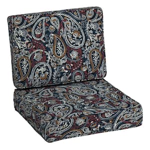 ProFoam 24 in. x 24 in. 2-Piece Deep Seating Outdoor Lounge Chair Cushion in Navy Palmira Paisley