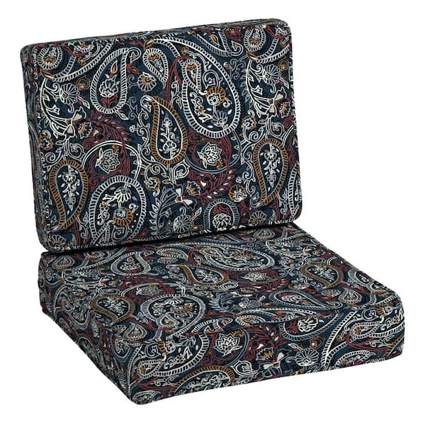 ARDEN SELECTIONS ProFoam 24 in. x 24 in. 2-Piece Deep Seating Outdoor Lounge Chair Cushion in Navy Palmira Paisley