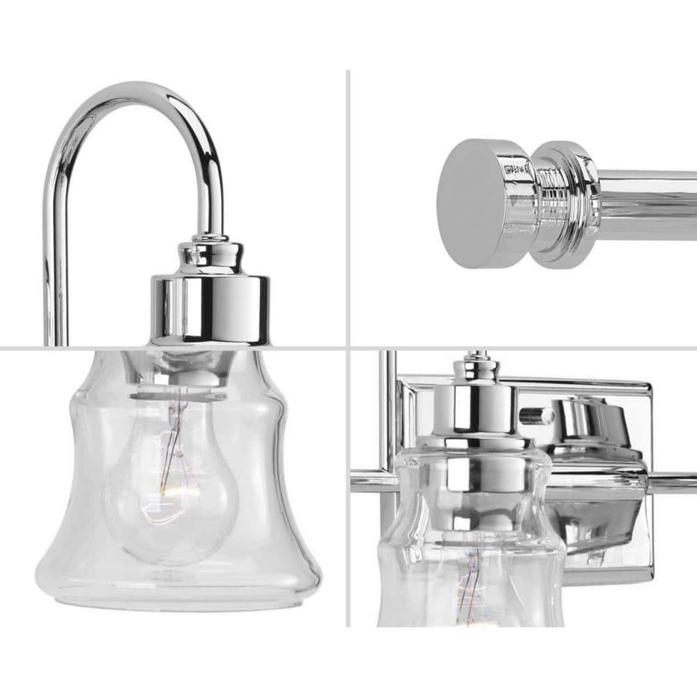 Polished Chrome 2-Light Bath Vanity with Clear Glass Shades