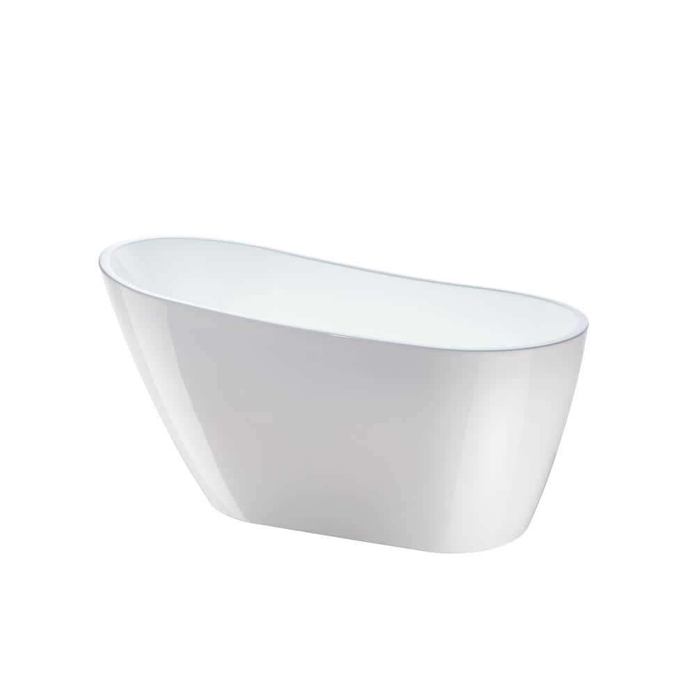 55" White Acrylic Freestanding Soaking Bathtub