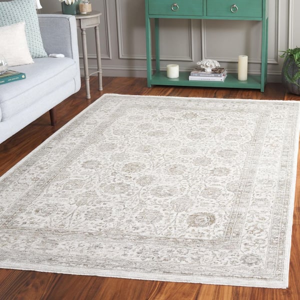 Mason 9 ft. x 12 ft. Ivory/Beige Gray Geometric Floral Border Area Rug