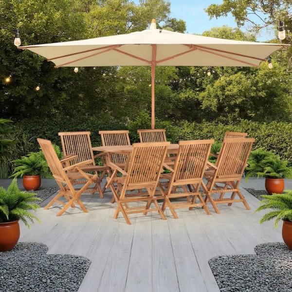 Sam Brown 9-Piece Teak Wood Rectangle Outdoor Dining Table Set