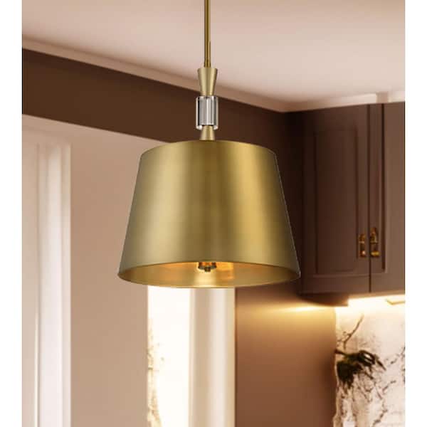 Baratti 60-Watt 3-Light Soft Brass Shaded Pendant Light with Metal Shade and No Bulbs Included