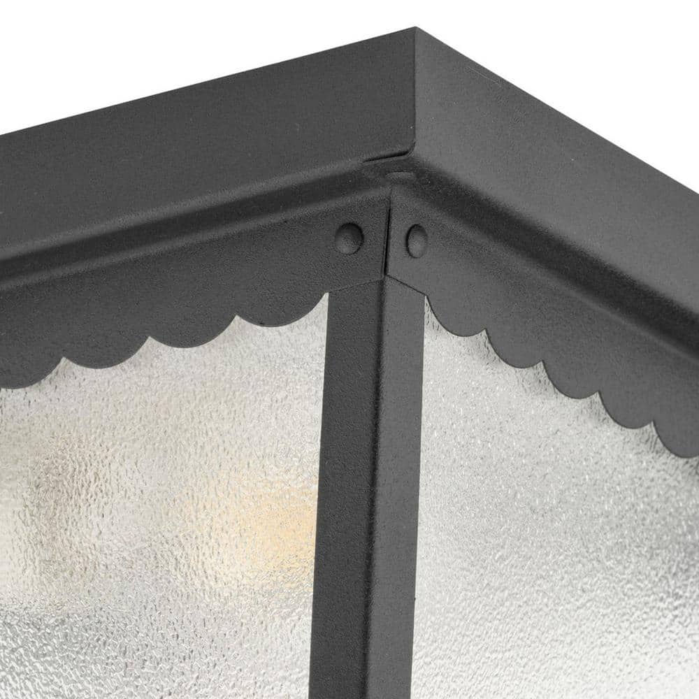 Matte Black and Textured Glass 2-Light Flush Mount