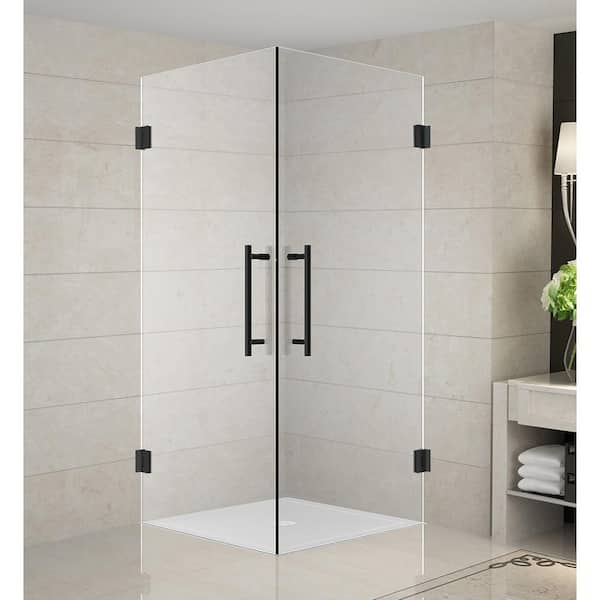 Aston Vanora 34 in. x 34 in. x 72 in. Frameless Corner Hinged Shower Enclosure in Matte Black