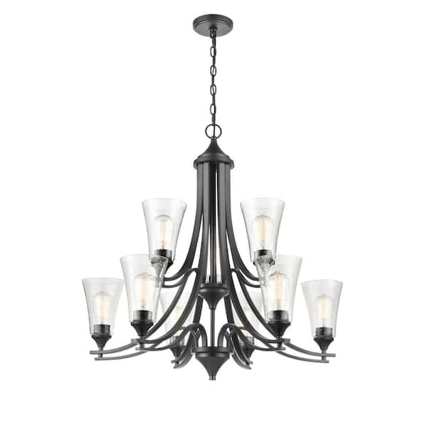 Millennium Lighting Natalie 32 in. 9-Light Matte Black Chandelier Light with Clear Seeded Shade