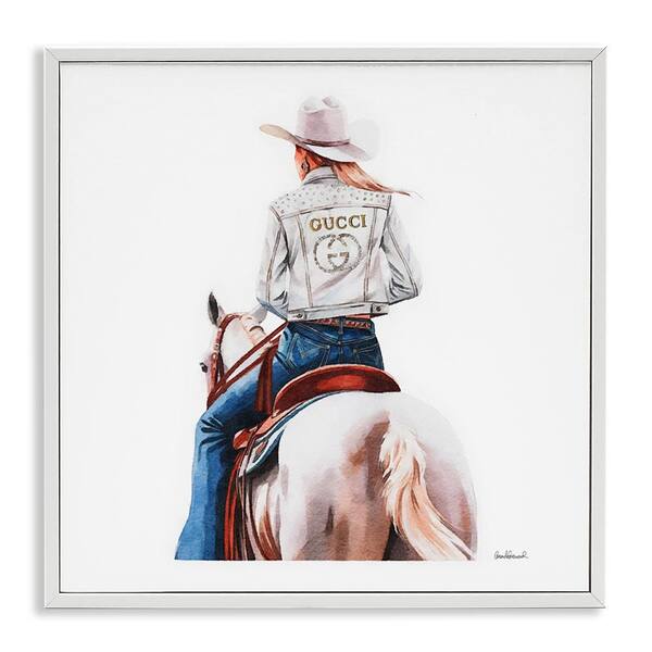 Stupell Industries Glitzy Cowgirl White Horse by Amanda Greenwood White Framed People Giclee Art Print 12 in. x 12 in.