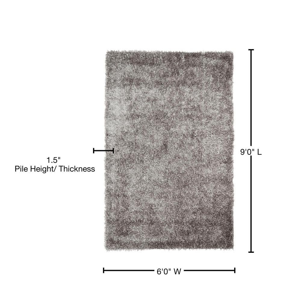 Luxurious Grey Shag Hand-Tufted Area Rug, 6' x 9', Synthetic
