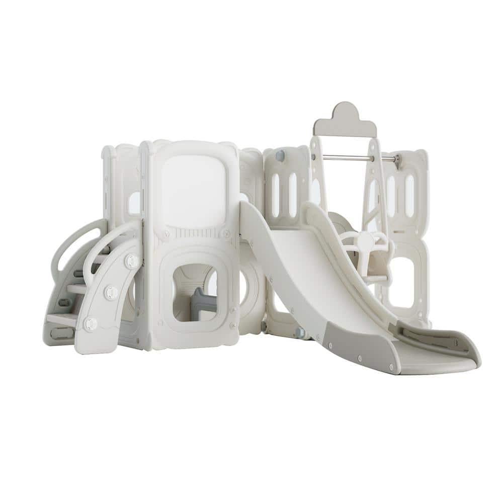 Gray 5 in. 1 Toddler Freestanding Slide Set with Drawing Whiteboard