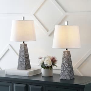 Owen 20.5 in. Contemporary Resin LED Table Lamp Set with Linen Shade and Resin Base, Dark Gray Terrazzo (Set of 2)