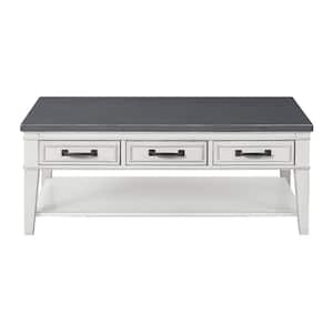 Del Mar 48 in. Antique White/Gray Large Rectangle Wood Coffee Table with 3-Drawers